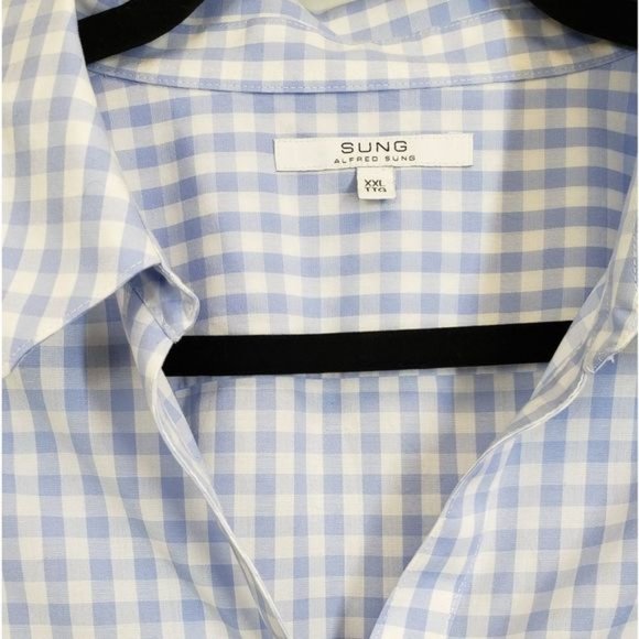 Alfred Sung Blue Checkered Button Up XXL - Picture 10 of 10